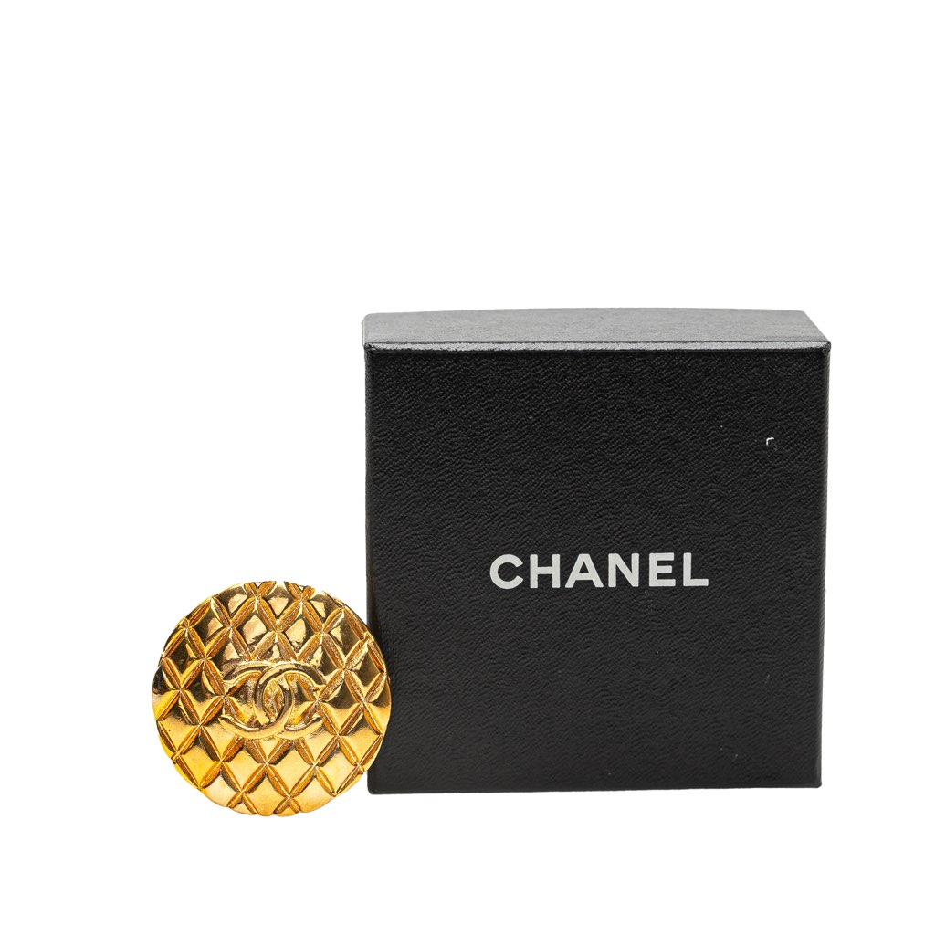 Chanel Gold Plated CC Quilted Brooch - Side view