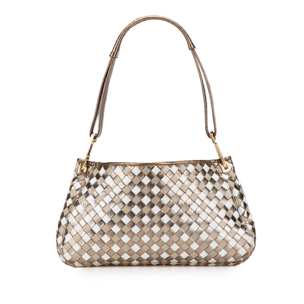 Bottega Veneta Small Metallic Leather Intrecciato Shoulder Bag