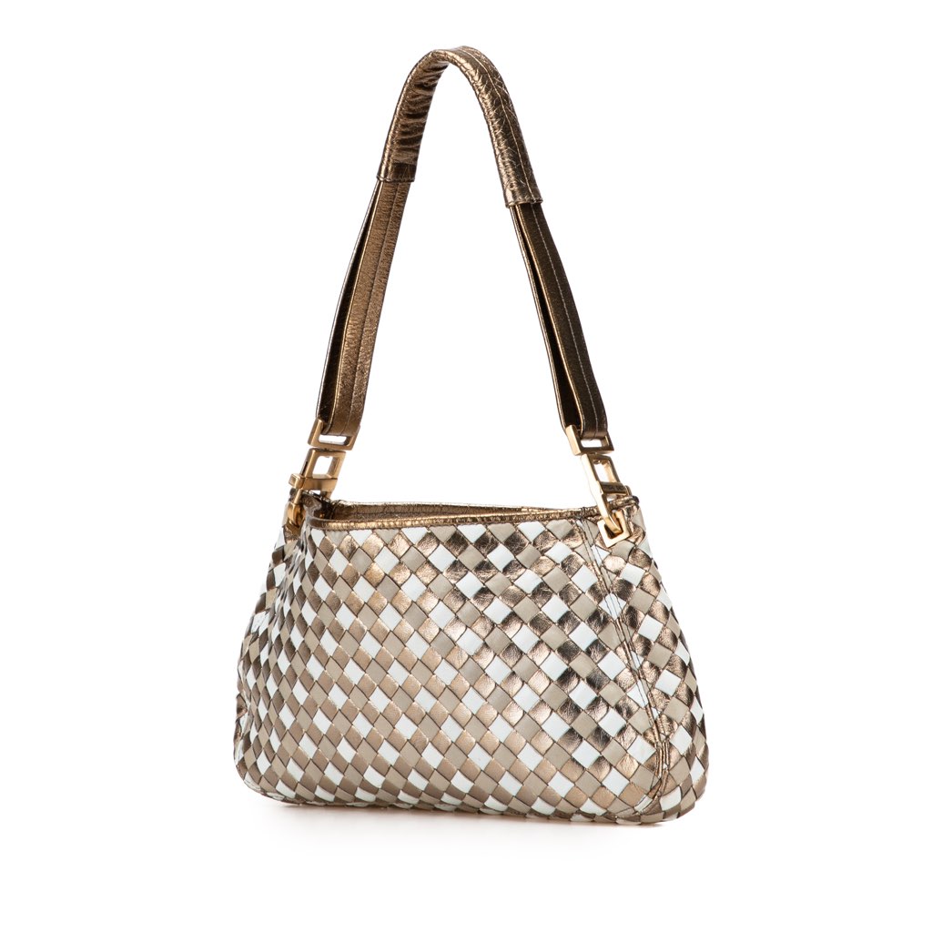 Bottega Veneta Small Metallic Leather Intrecciato Shoulder Bag - 2