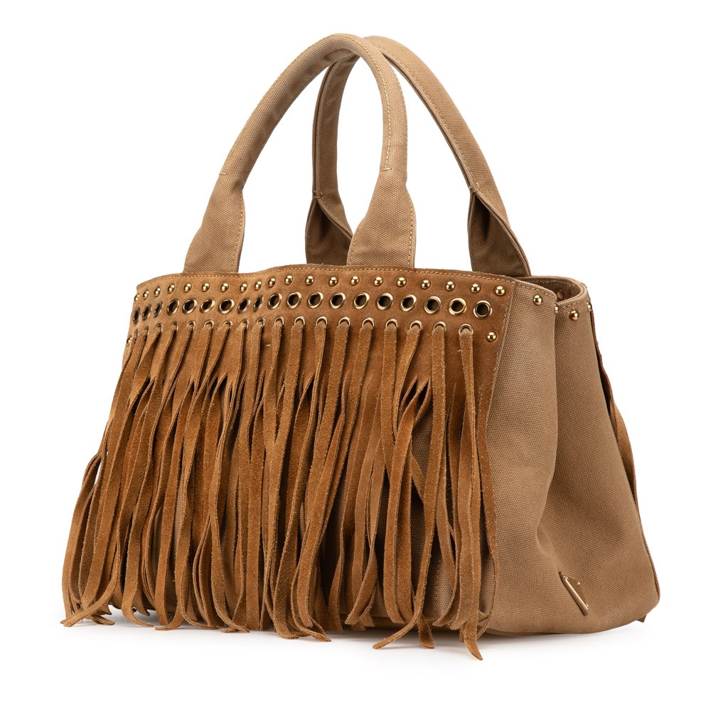 Prada Canvas Canapa Fringe Satchel - 2