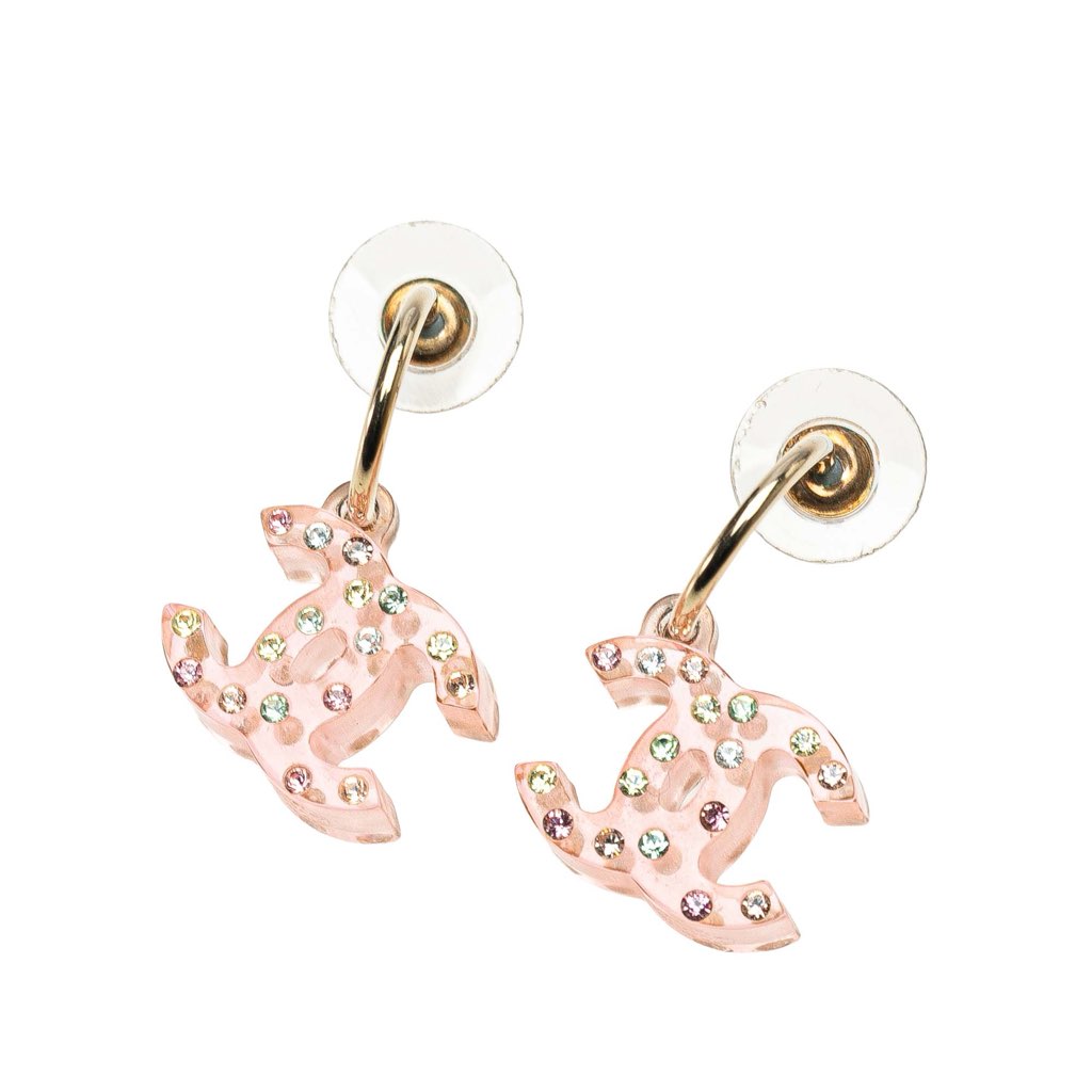 Chanel Resin Crystal CC Push Back Earrings