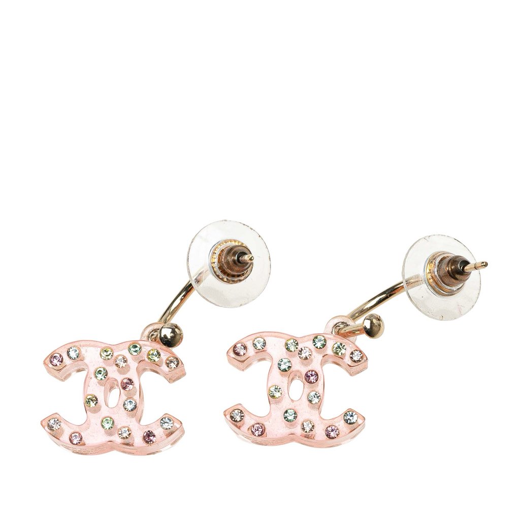 Chanel Resin Crystal CC Push Back Earrings - Back view