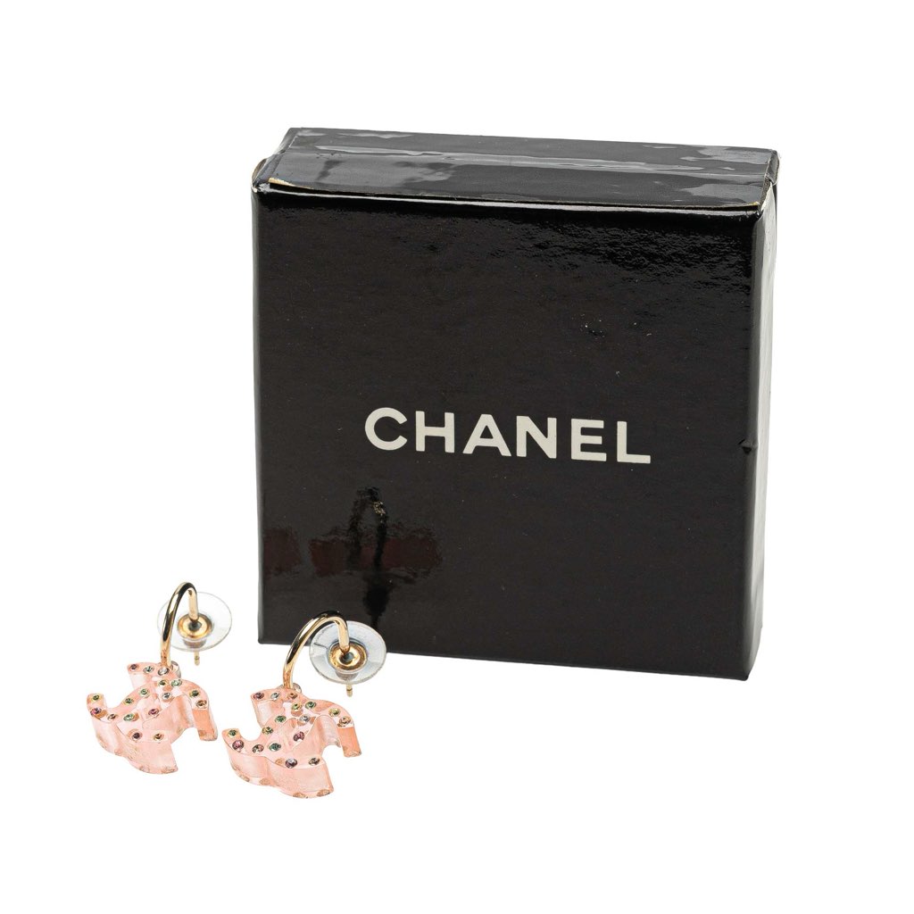 Chanel Resin Crystal CC Push Back Earrings - 4