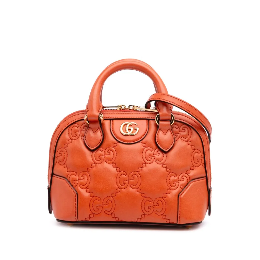 Gucci Mini GG Matelasse Calfskin Top Handle Bag Orange Leather Good - Front View