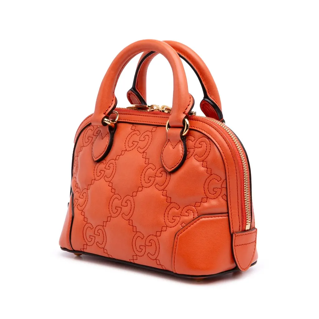 Gucci Mini GG Matelasse Calfskin Top Handle Bag Orange Leather Good - Back View