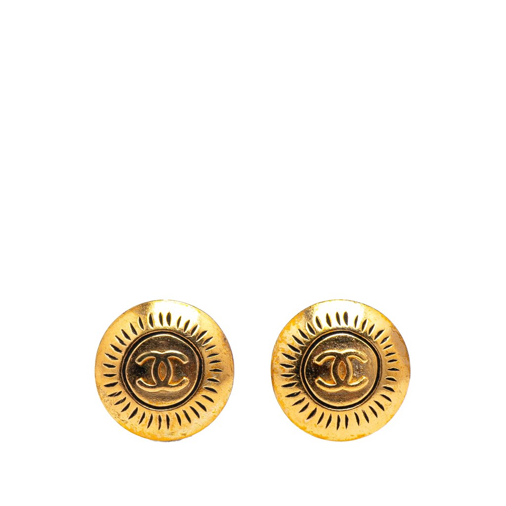 Chanel Gold Plated CC Button Clip on Earrings
