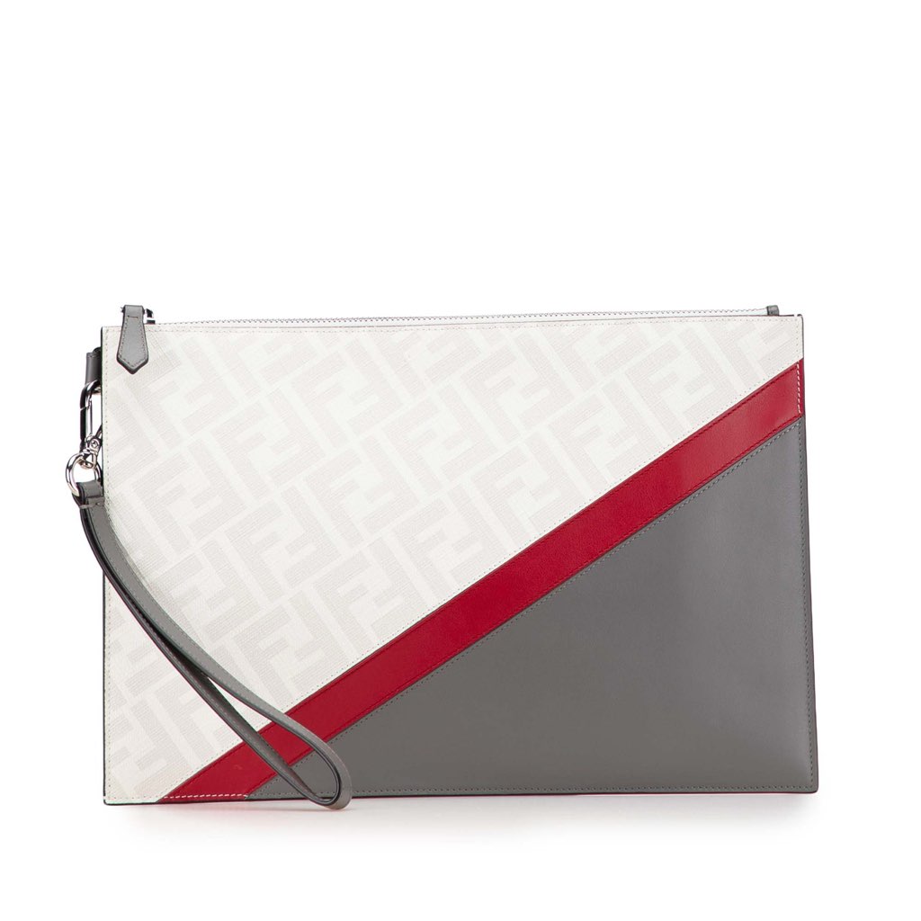 Fendi Zucca Coated Canvas FF 1974 Diagonal Vitello Liberty Clutch