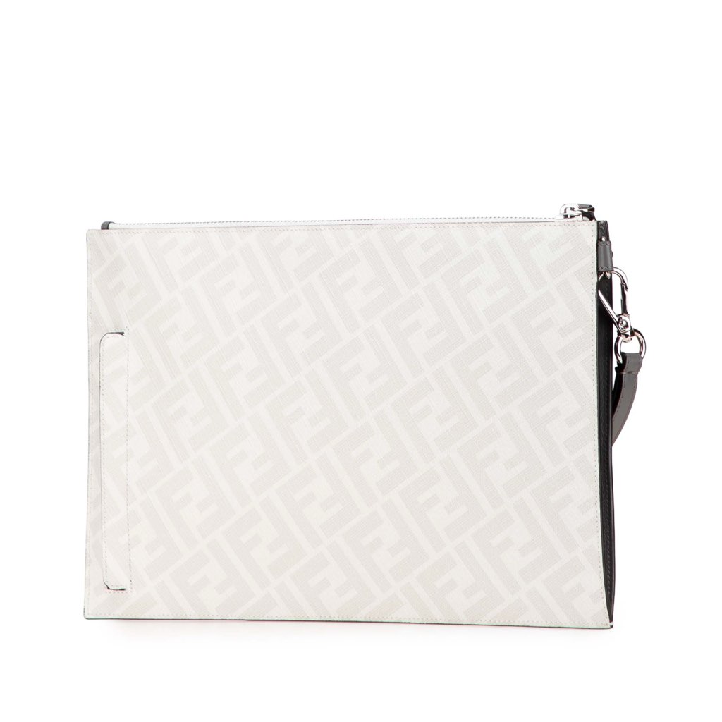 Fendi Zucca Coated Canvas FF 1974 Diagonal Vitello Liberty Clutch - Back view