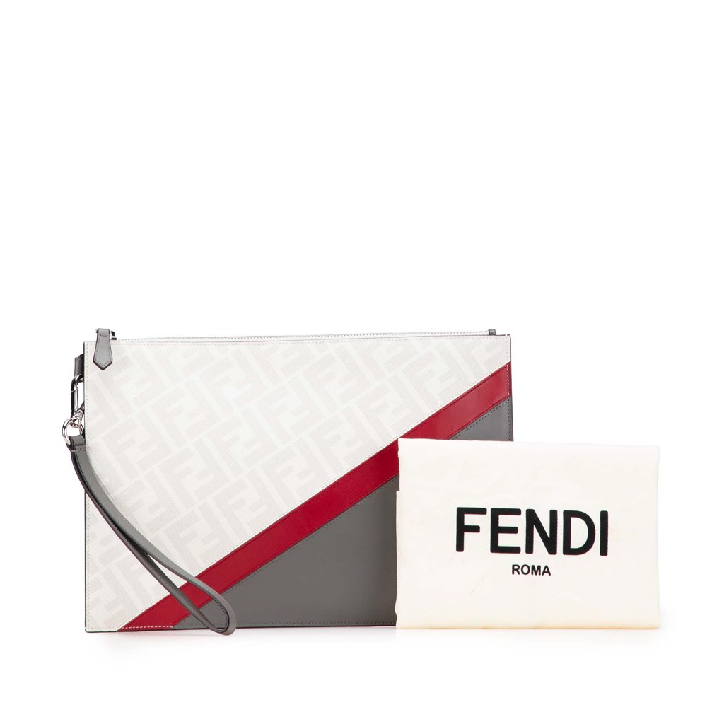 Fendi Zucca Coated Canvas FF 1974 Diagonal Vitello Liberty Clutch - Image 13