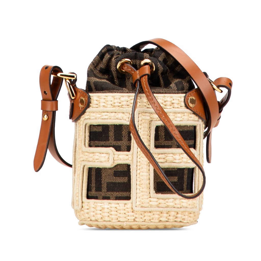 Fendi Nano Zucca Straw and Canvas Step Out Bag