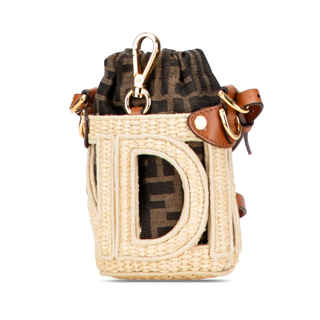 Fendi Nano Zucca Straw and Canvas Step Out Bag - Back view