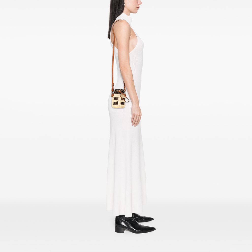 Fendi Nano Zucca Straw and Canvas Step Out Bag - Image 11