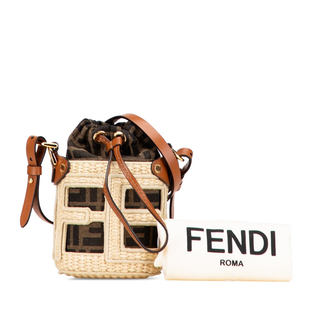 Fendi Nano Zucca Straw and Canvas Step Out Bag - Image 12