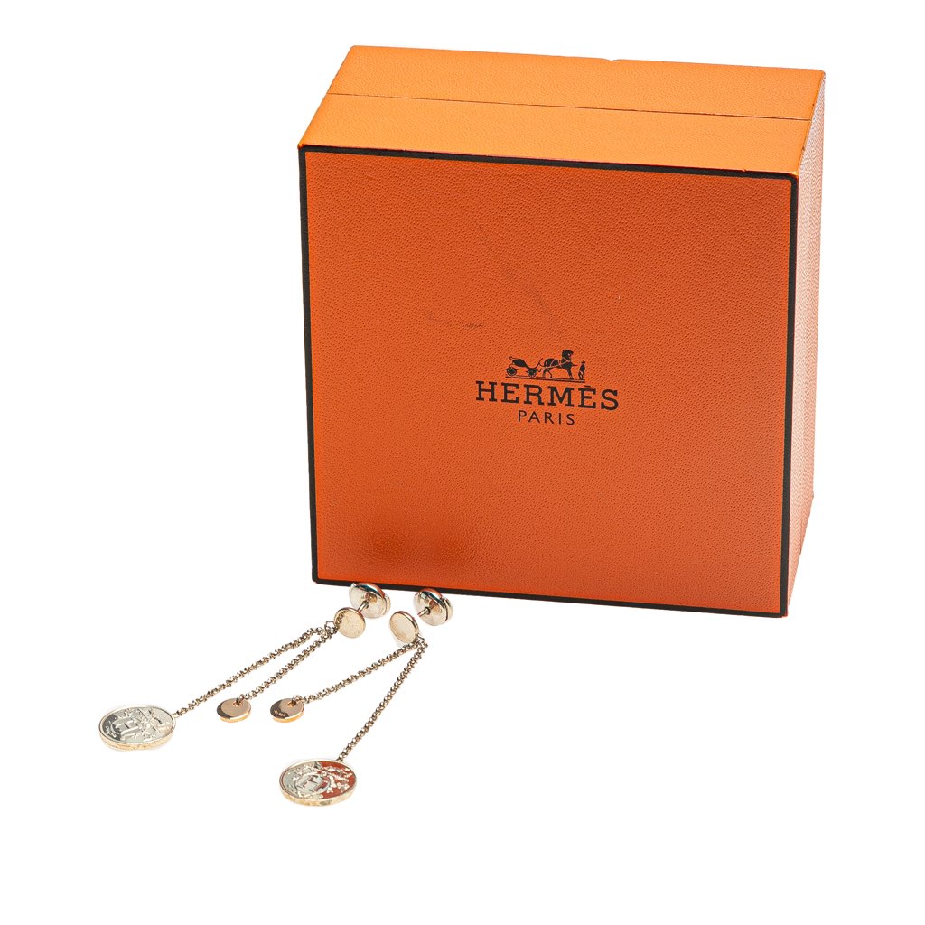 Hermès Sterling Silver and 18K Rose Gold Ex Libris Swing Earrings - Image 10