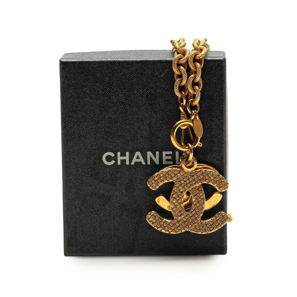 Chanel Gold Plated Double CC Pendant Necklace - Side view