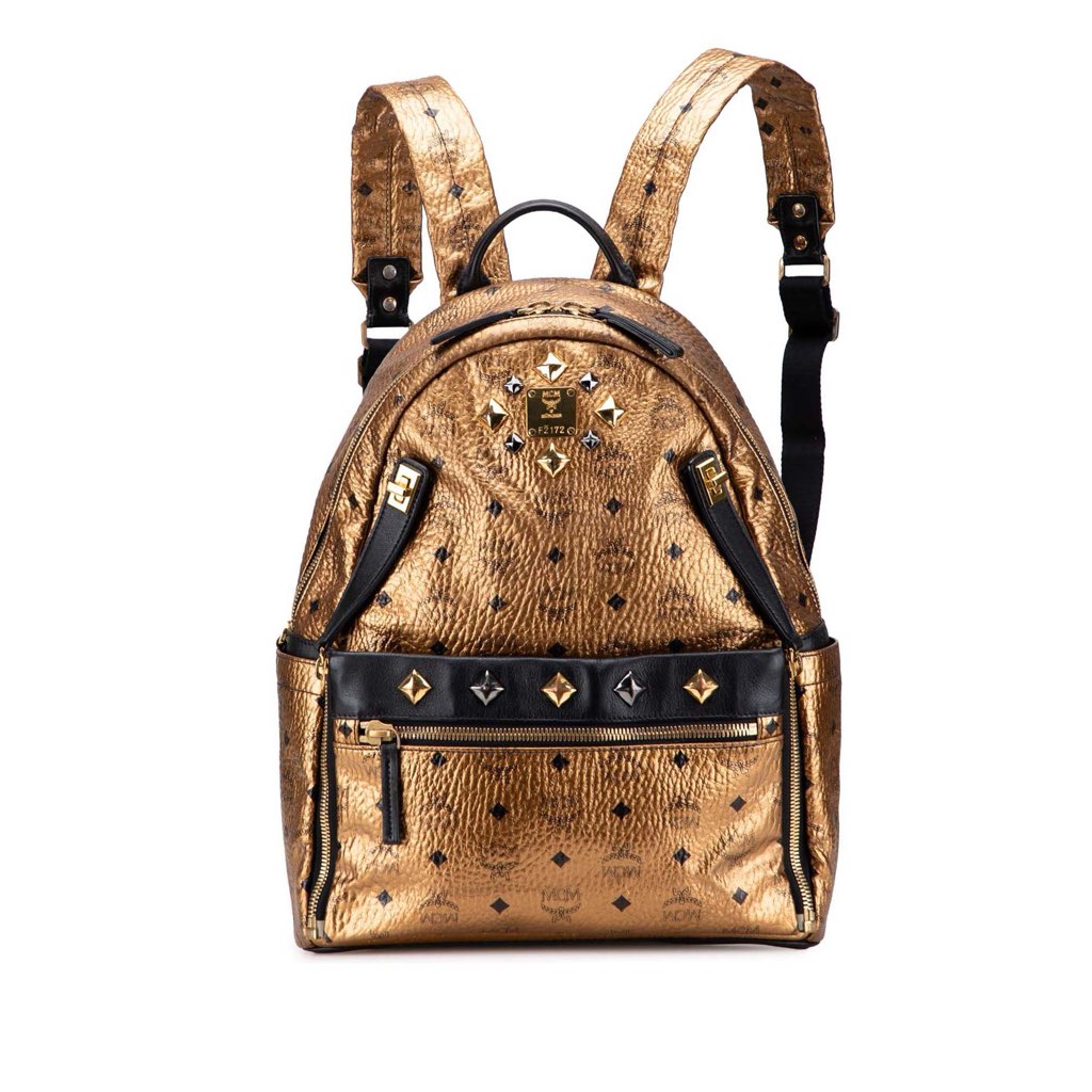 Mcm Small Visetos Metallic Coated Canvas Studded Stark Backpack