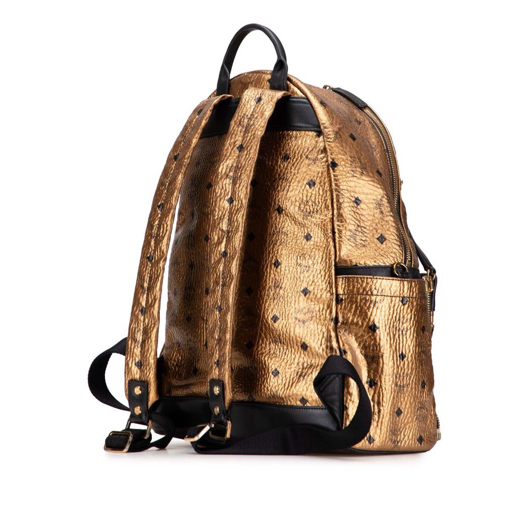 Mcm Small Visetos Metallic Coated Canvas Studded Stark Backpack - Back view