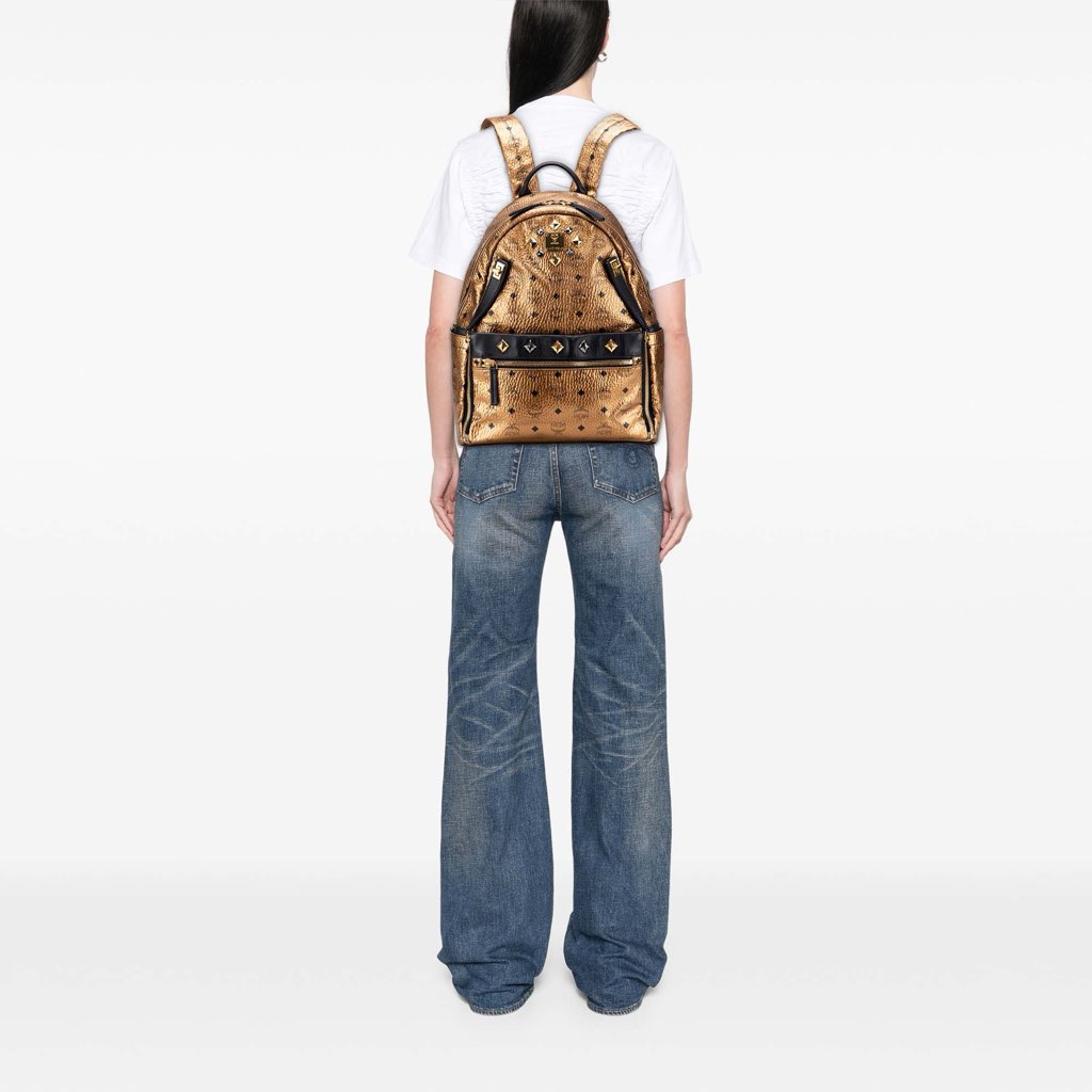 Mcm Small Visetos Metallic Coated Canvas Studded Stark Backpack - Image 12