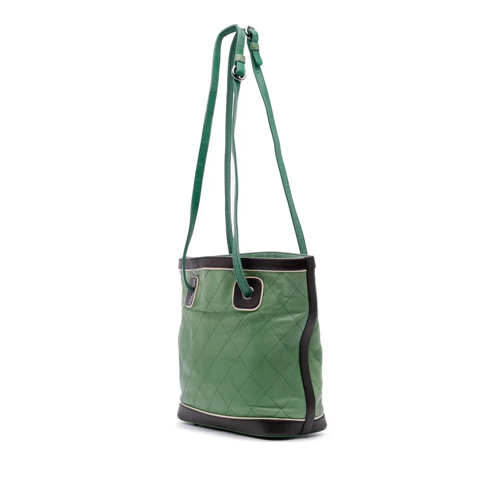 Chanel CC Quilted Lambskin Country Club Tote Green Leather Very good - Back View