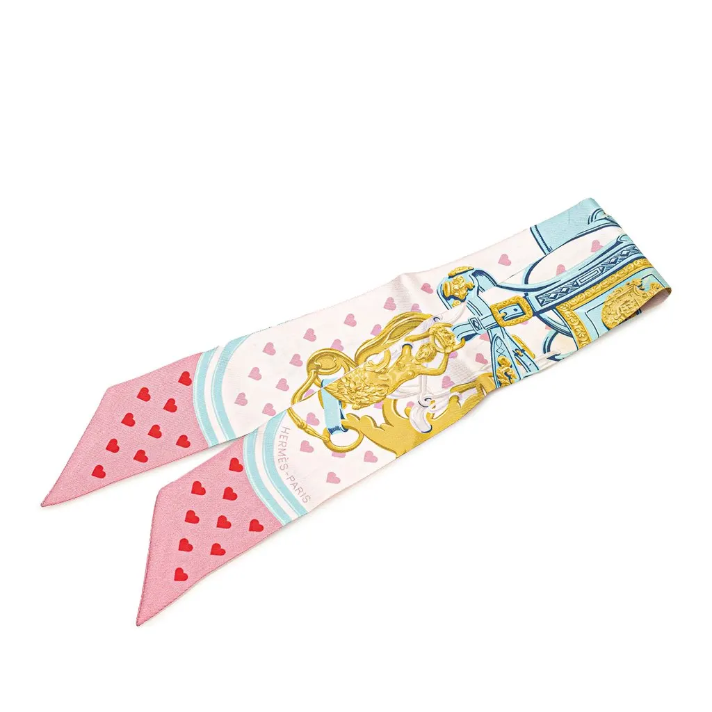 Hermès Brides De Gala Love Silk Twilly Scarf Pink Silk Good - Front View