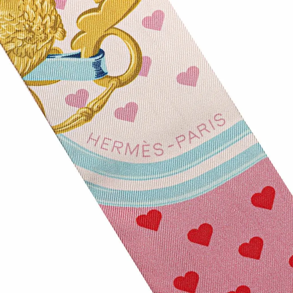 Hermès Brides De Gala Love Silk Twilly Scarf Pink Silk Good - Back View