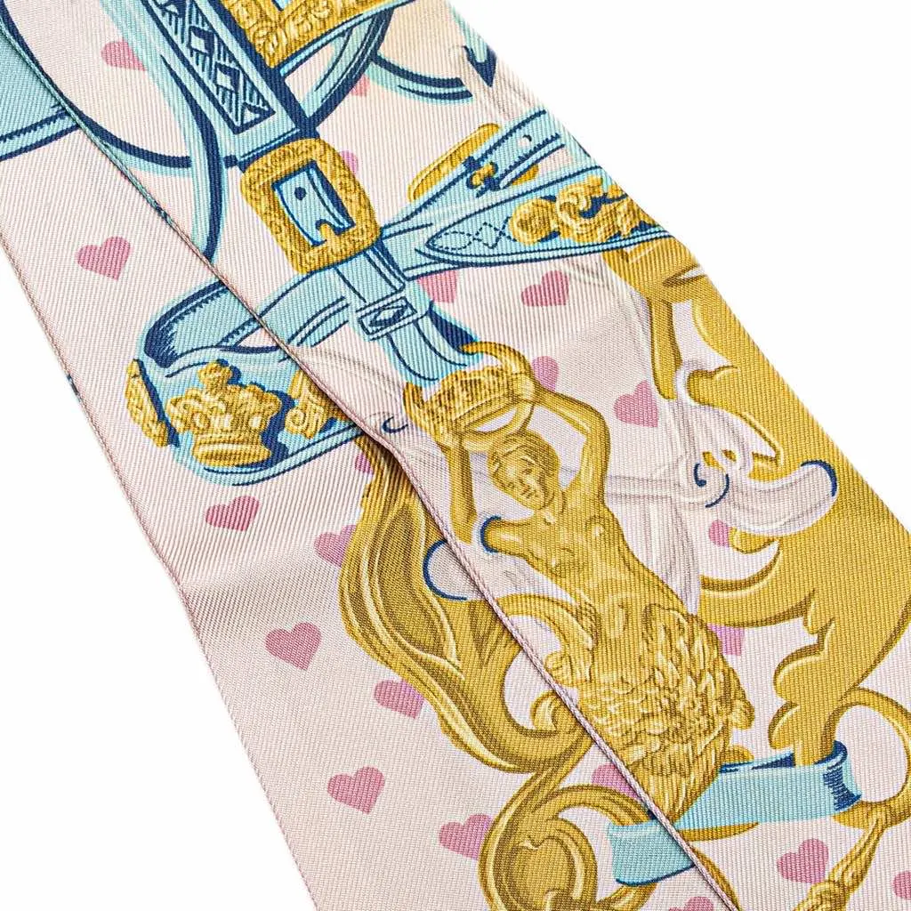 Hermès Brides De Gala Love Silk Twilly Scarf Pink Silk Good - Model View