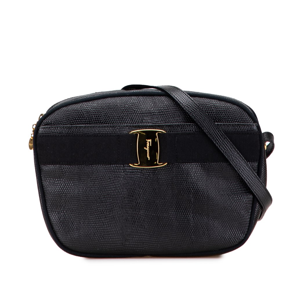 Salvatore Ferragamo Embossed Lizard Leather Vara Crossbody