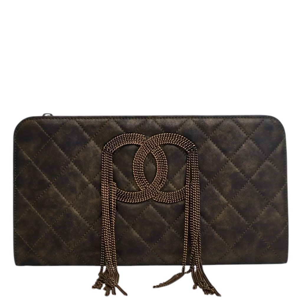 Chanel Metallic Lambskin CC Chain Fringe Clutch