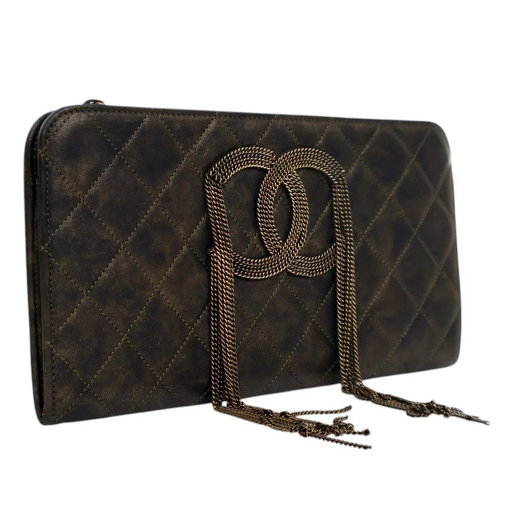 Chanel Metallic Lambskin CC Chain Fringe Clutch - Back view