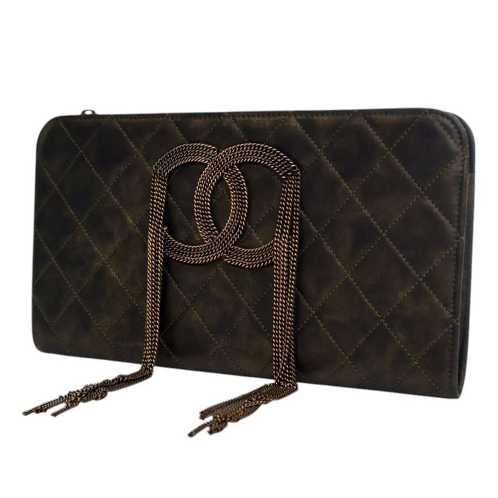 Chanel Metallic Lambskin CC Chain Fringe Clutch - Image 6