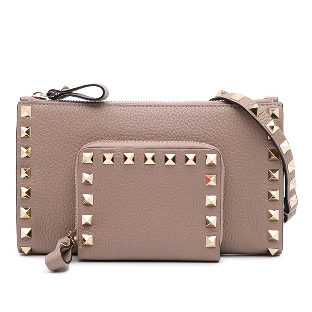 Valentino Leather Rockstud Wallet on Chain with Coin Pouch
