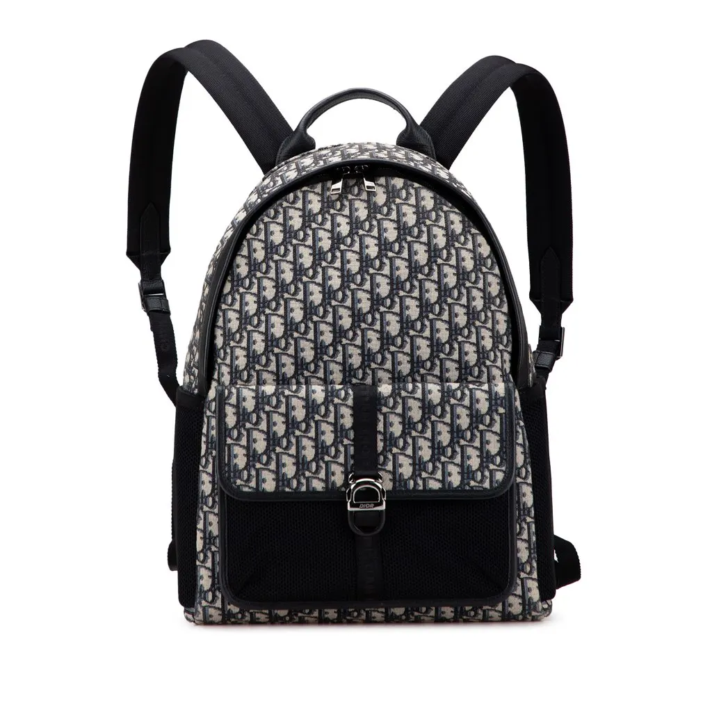 Dior Oblique Canvas 8 Backpack Blue Canvas Good - Front View