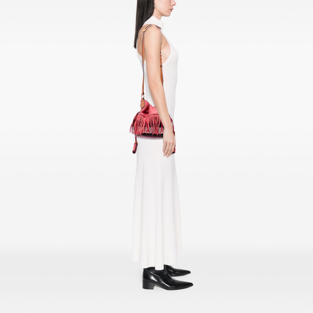 Burberry Small Mega Check Canvas and Suede Fringe Belgrove Bucket Bag - Image 14