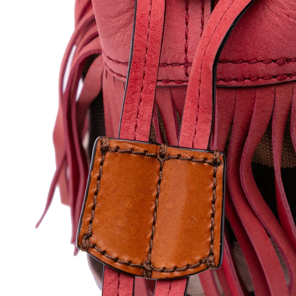 Burberry Small Mega Check Canvas and Suede Fringe Belgrove Bucket Bag - Image 10