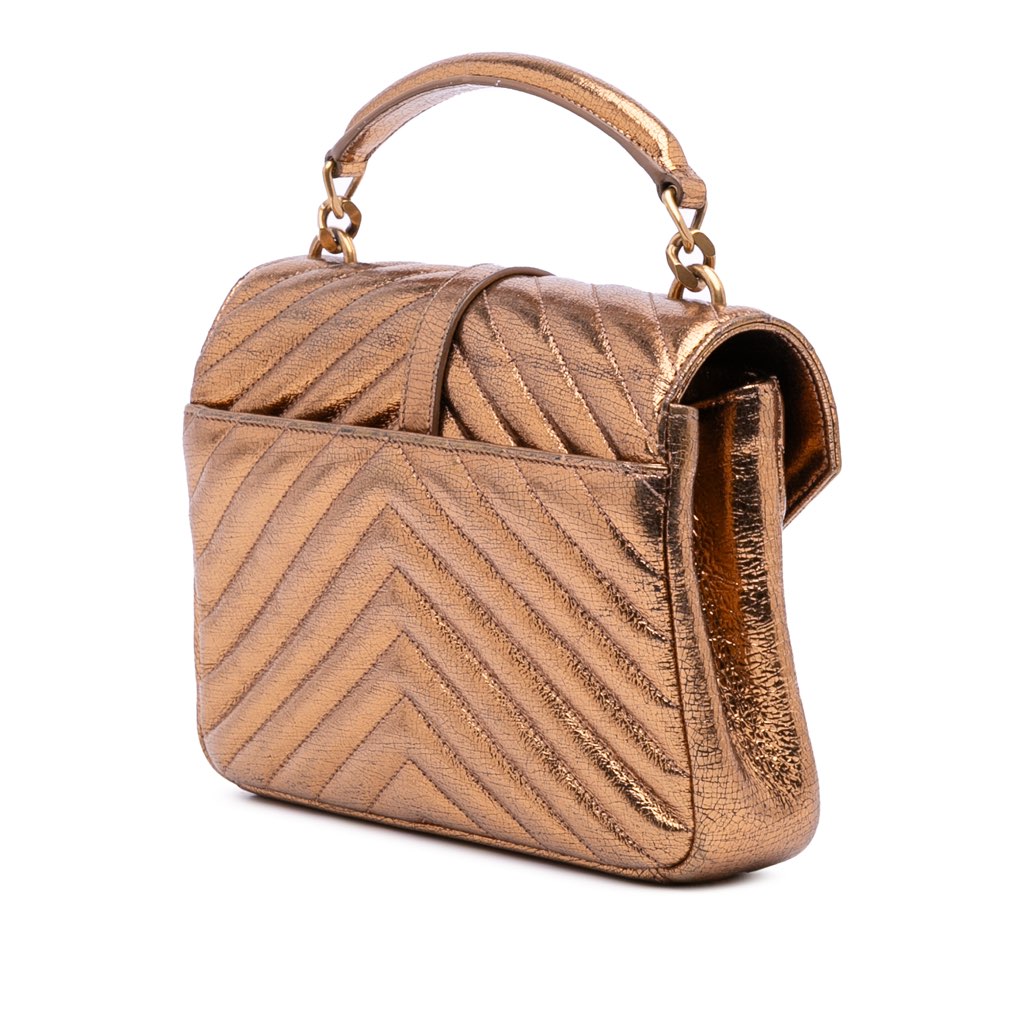 Saint Laurent Medium Metallic Calfskin Chevron Monogram College Bag - Back view