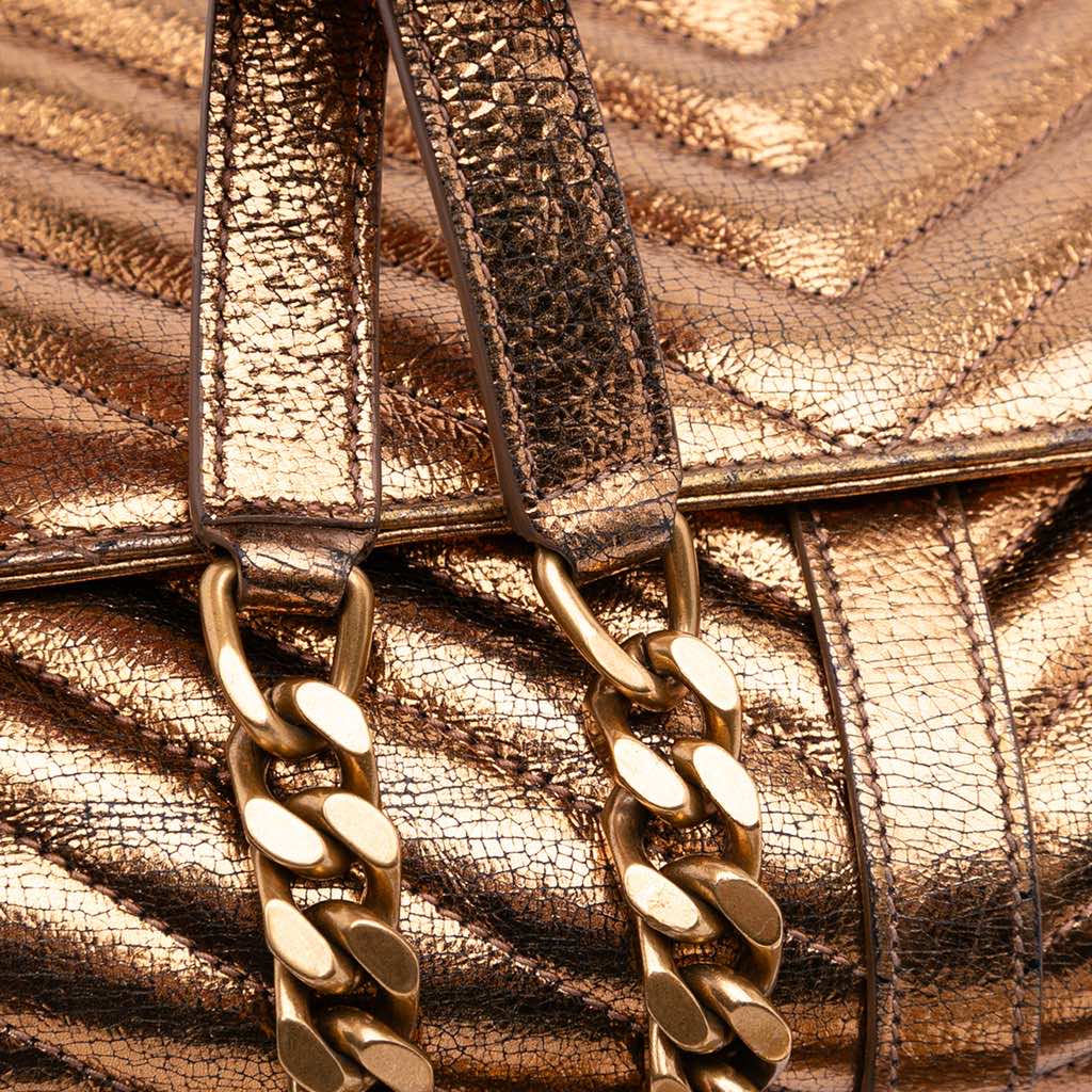 Saint Laurent Medium Metallic Calfskin Chevron Monogram College Bag - Image 13