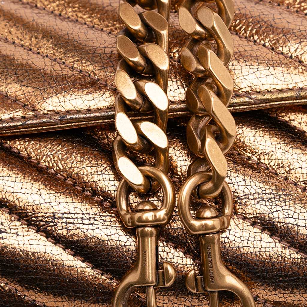 Saint Laurent Medium Metallic Calfskin Chevron Monogram College Bag - Image 14