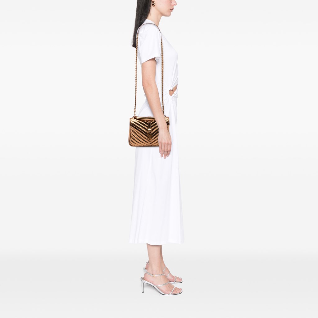 Saint Laurent Medium Metallic Calfskin Chevron Monogram College Bag - Image 15