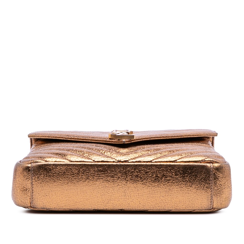 Saint Laurent Medium Metallic Calfskin Chevron Monogram College Bag - Image 6