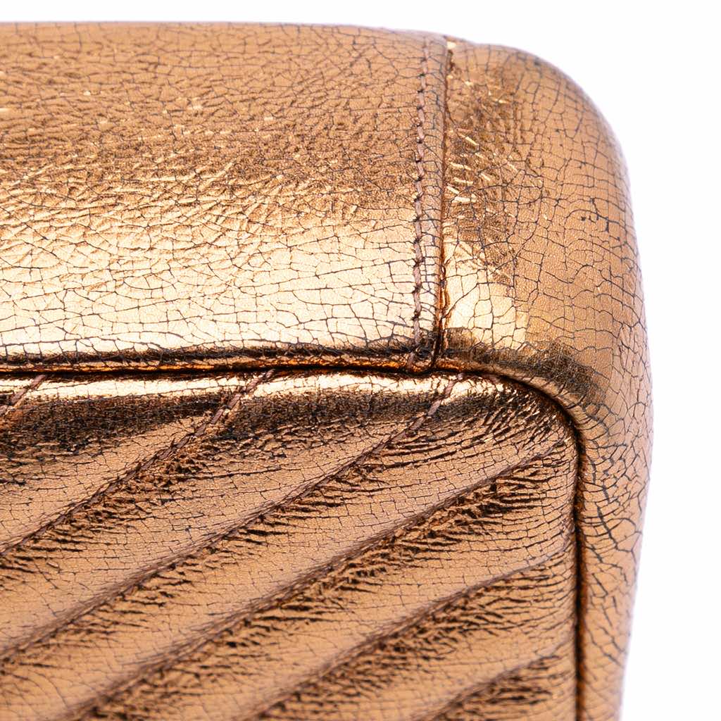 Saint Laurent Medium Metallic Calfskin Chevron Monogram College Bag - Detail 2