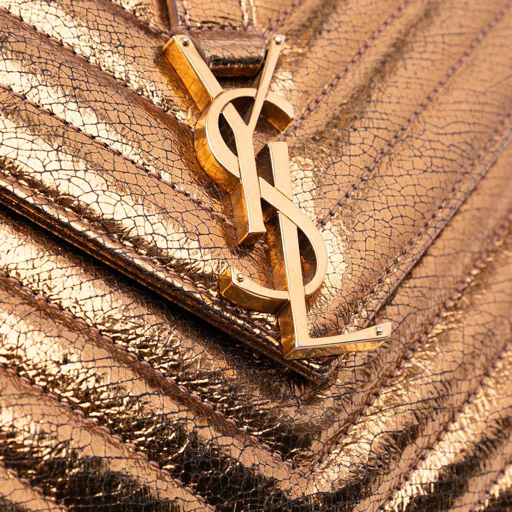 Saint Laurent Medium Metallic Calfskin Chevron Monogram College Bag - Image 10