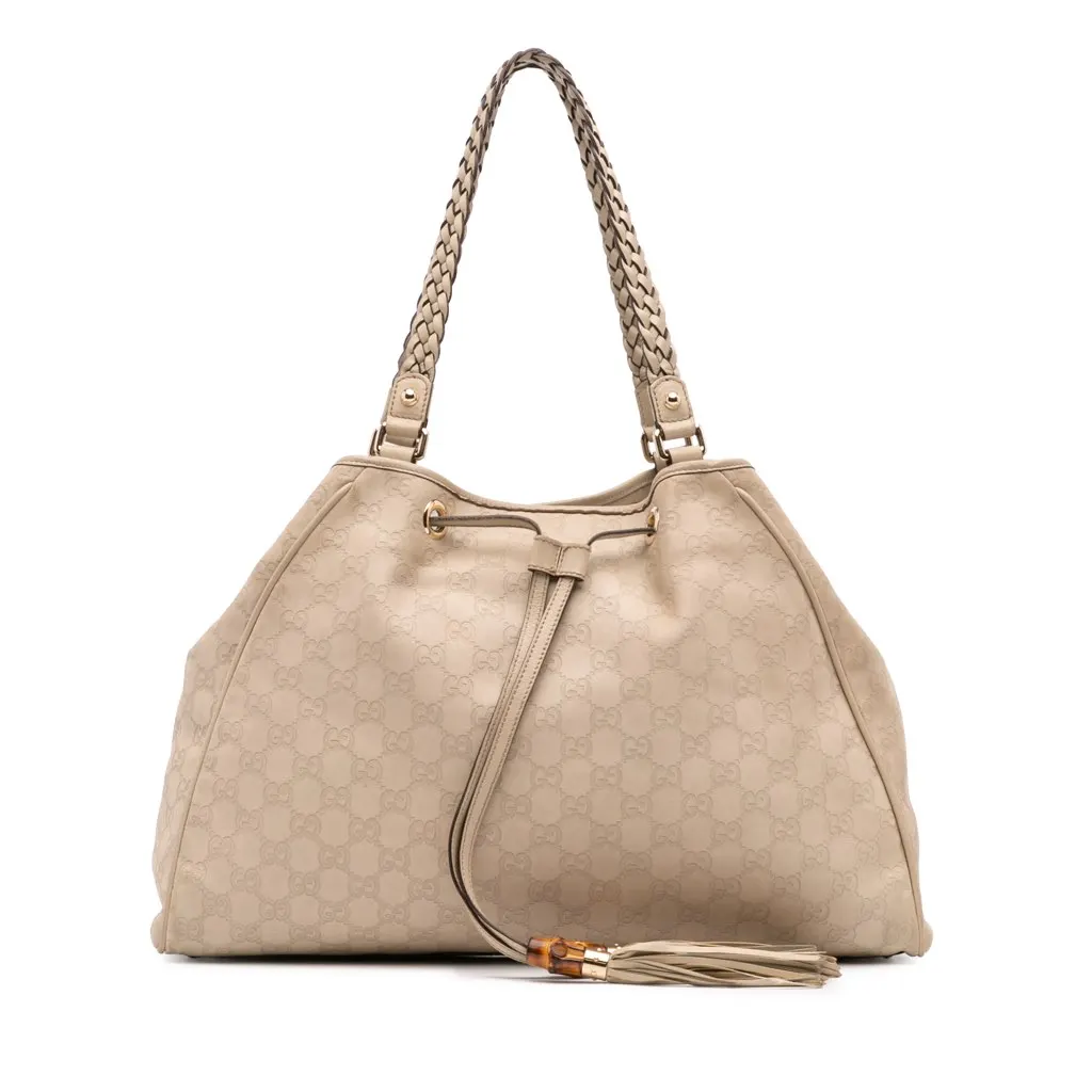 Gucci Guccissima Braided Peggy Tote White Leather Fair - Front View