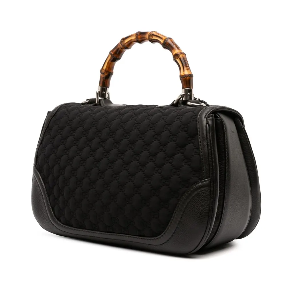 Gucci Large GG Neoprene New Bamboo Top Handle Bag Black Polyester Good - Back View