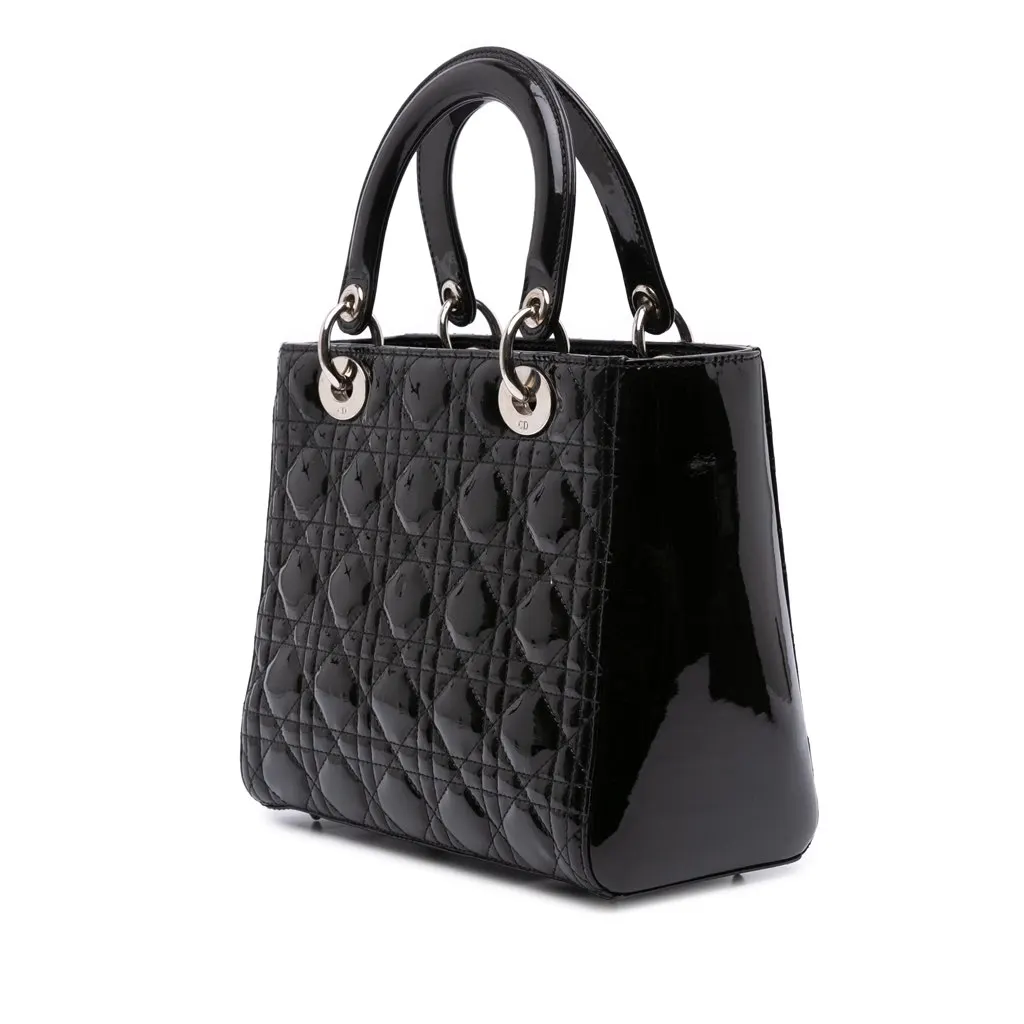 Dior Medium Patent Cannage Lady Dior Black Leather Good - Back View