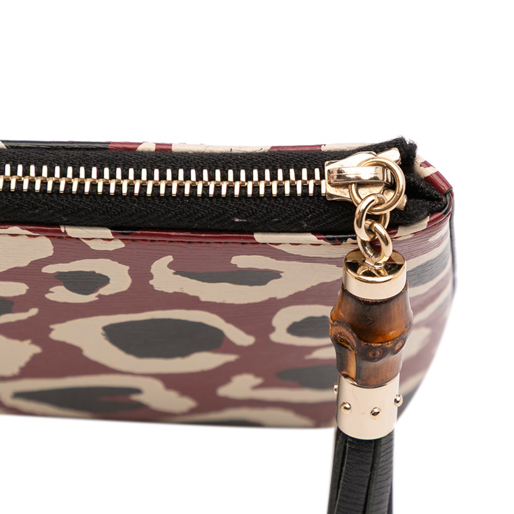 Gucci Leopard Print Leather Bamboo Clutch - Detail 2