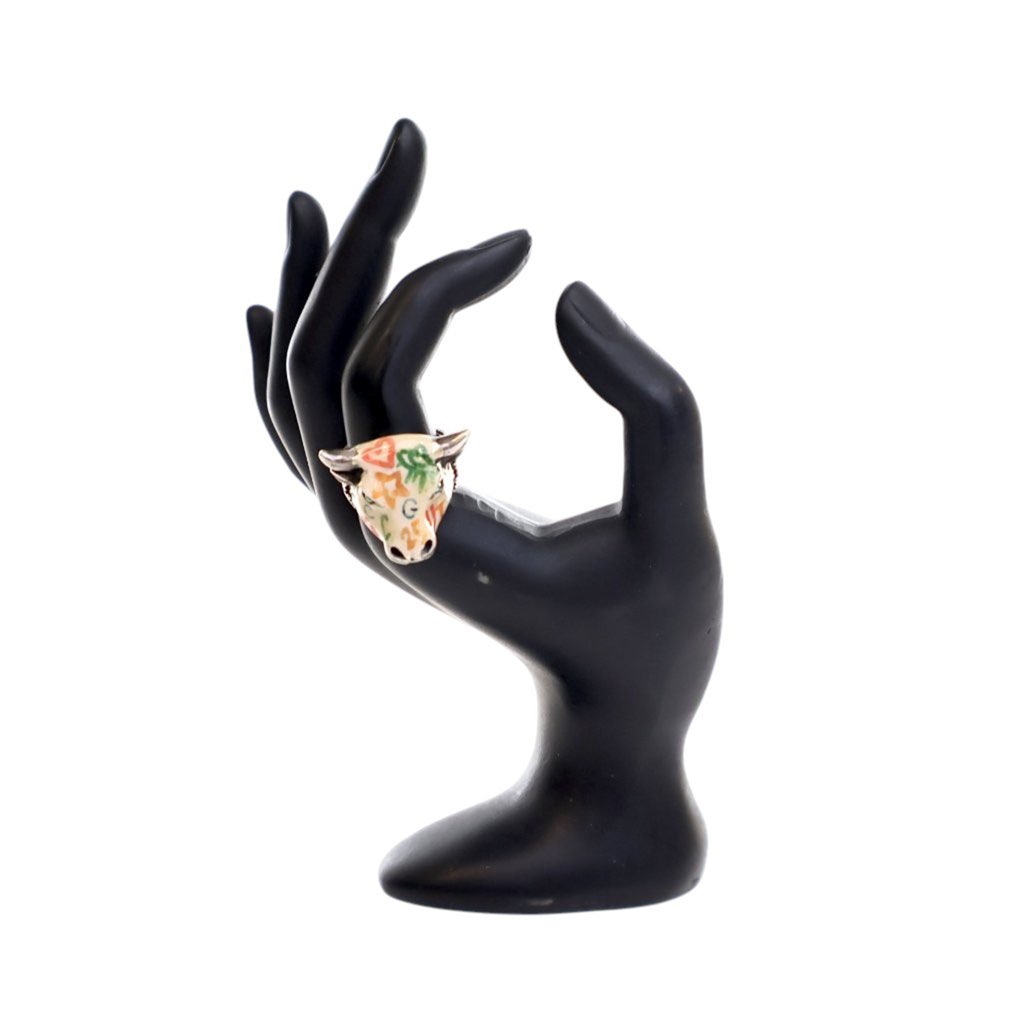Gucci Sterling Silver Enamel Anger Forest Bulls Head Ring