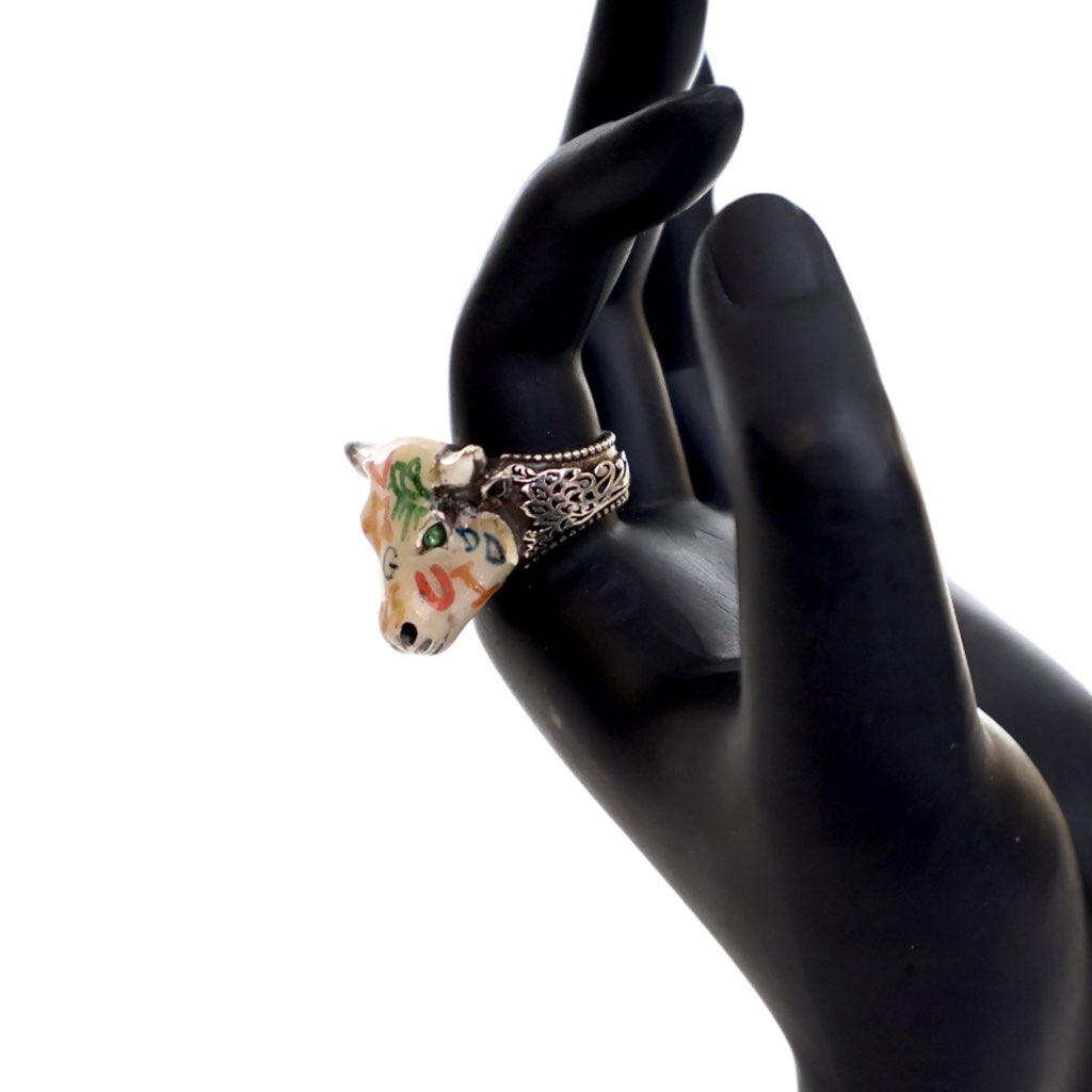 Gucci Sterling Silver Enamel Anger Forest Bulls Head Ring - 3