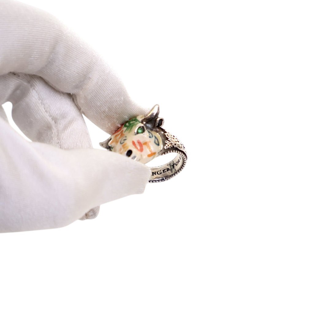 Gucci Sterling Silver Enamel Anger Forest Bulls Head Ring - 5