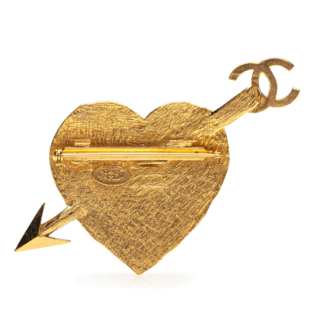 Chanel Gold Plated CC Arrow and Heart Brooch - Back view