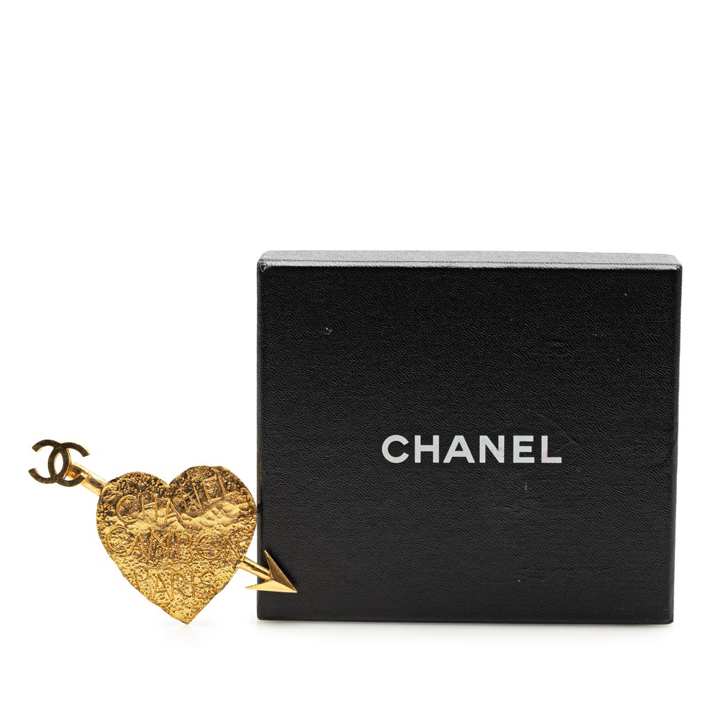Chanel Gold Plated CC Arrow and Heart Brooch - Side view